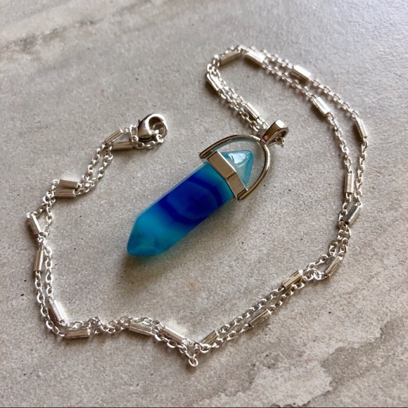 💎 Boho Natural Blue Agate Crystal Necklace - Picture 2 of 8